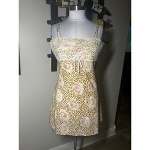 Intimates by Rag Slip Dress L Leopard Rose Lace Trim y2k 2000s